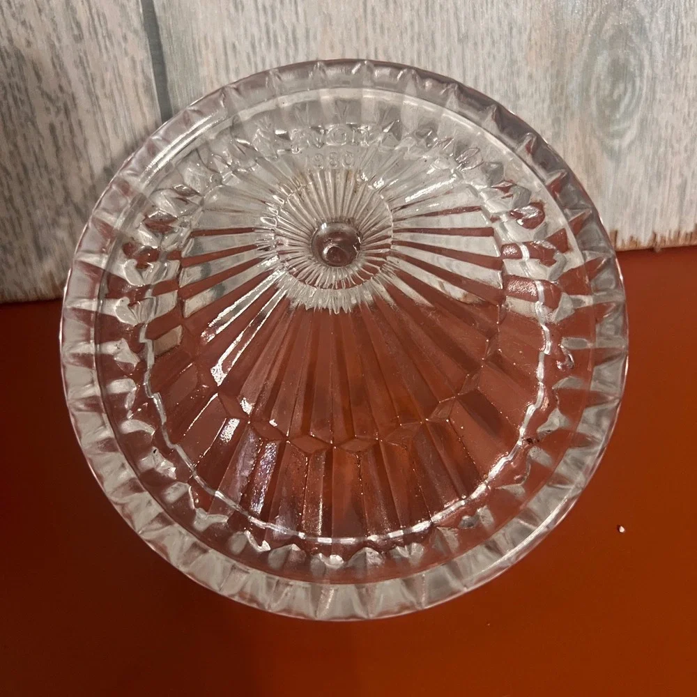 Vintage Avon 1980 Clear Pressed Glass Ring Holder‎ Sunburst Pattern Vanity Decor